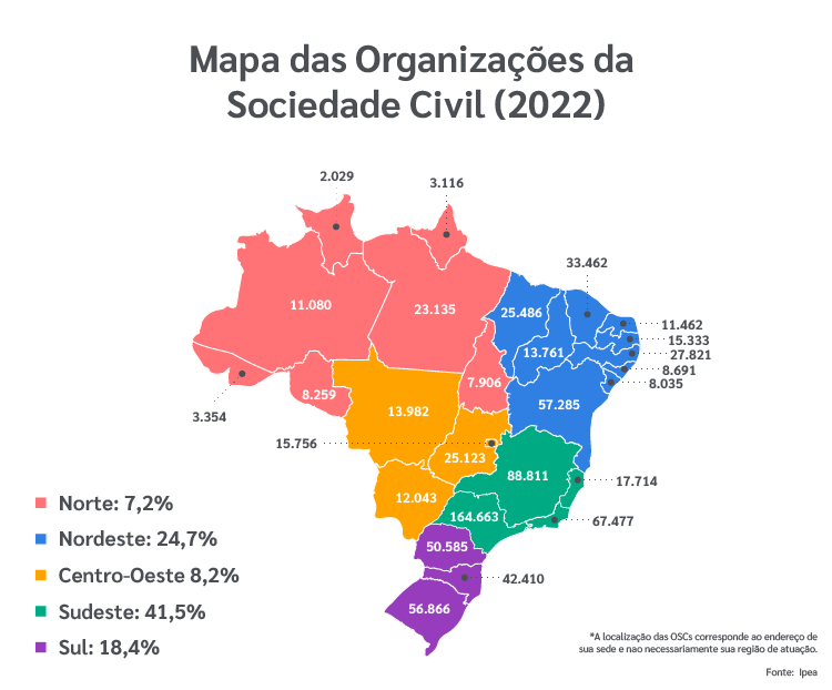 Mapa das organizações da sociedade civil (2022)  Fonte: Ipea