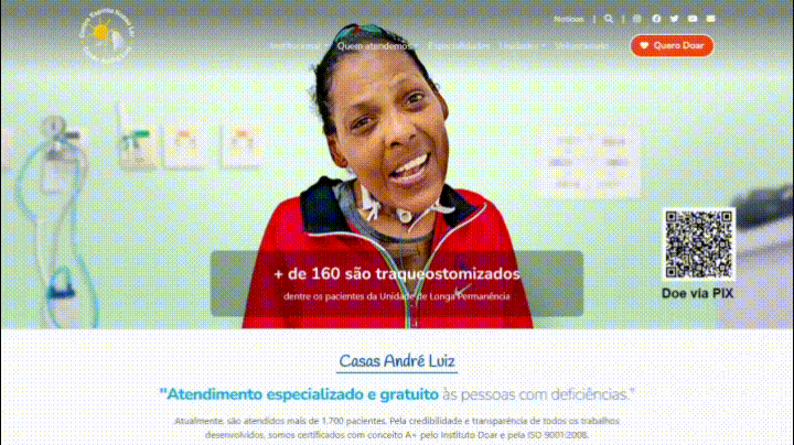 Site da ONG Casas André Luiz  Fonte: divulgação